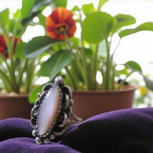 Pueblo Artisan Ring Sterling & Mother of Pearl 6.5